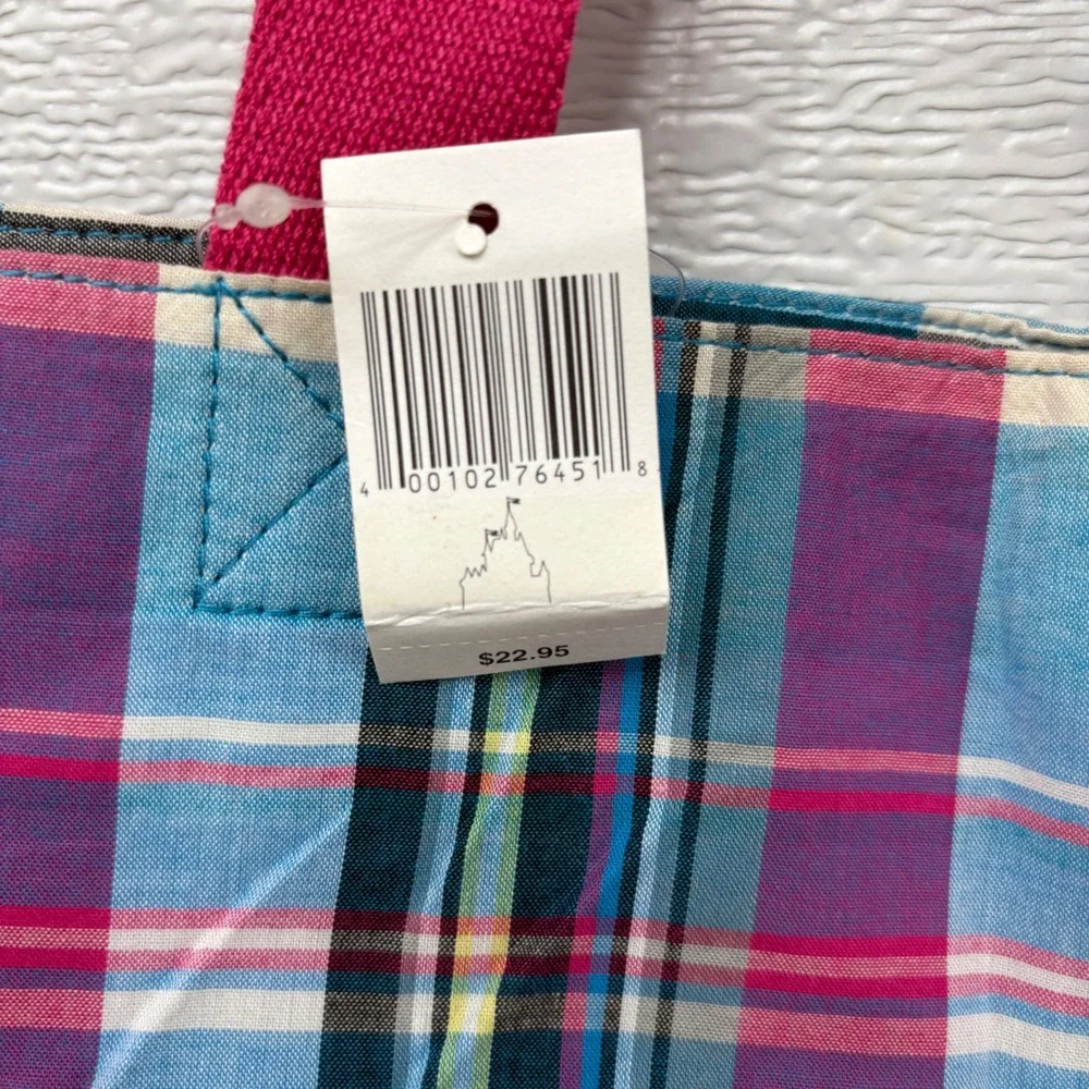 NWT Disneyland Parks Store Tinkerbell‎ Plaid Tote shoulder Bag Pink Green Blue
